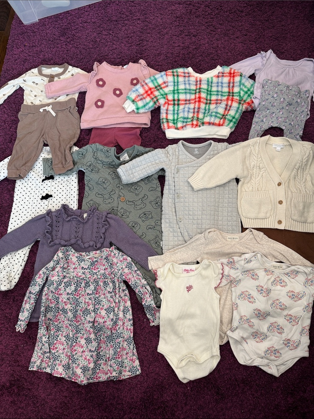 Assorted Baby Girls Clothing Lot - Pink, Purple, Cream, Gray, Green